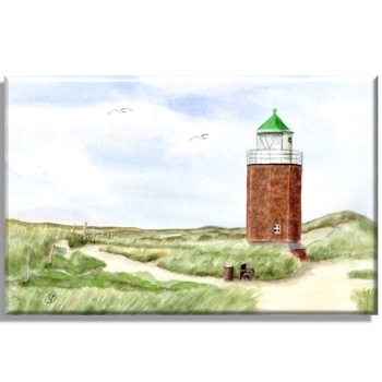 Leinwand 40 x 30 cm Keilrahmen Canvas-Leinen Aquarell Kunst Maritim Druck Kunstdruck Leuchtturm Rotes Kliff Kampen Sylt Nordsee Meer Strand Dünen